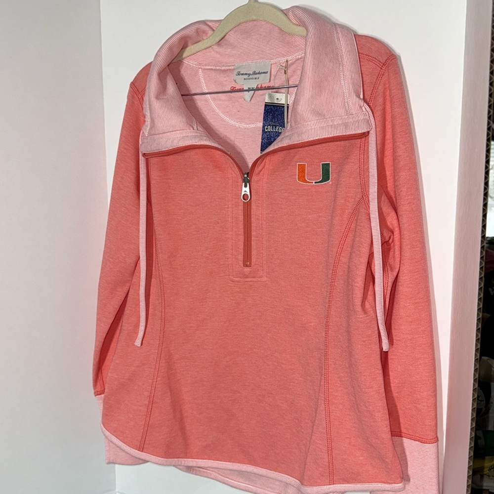 Tommy Bahama Pink Quarter-Zip College Miami U Cozy Fall NWT Pullover Size Medium - Picture 3 of 10
